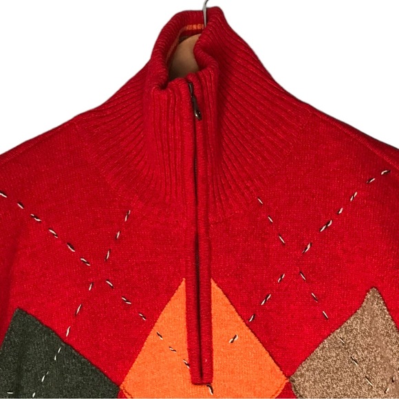 Paul & Shark 1/2 Zip Sweater Pullover Argyle Wool Red Diamond Knit Men's 2XL - Picture 3 of 12